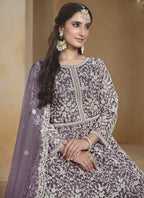 Vegaa Fashion Light Purple Net Embroidered Anarkali Suit | Grocsy