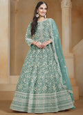 Vegaa Fashion Sea Green Net Embroidered Anarkali Suit | Grocsy