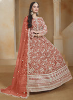 Vegaa Fashion Orange Net Embroidered Anarkali Suit | Grocsy