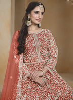 Vegaa Fashion Orange Net Embroidered Anarkali Suit | Grocsy