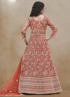 Vegaa Fashion Orange Net Embroidered Anarkali Suit | Grocsy