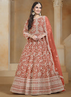 Vegaa Fashion Orange Net Embroidered Anarkali Suit | Grocsy