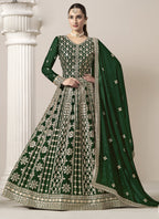 Vegaa Fashion Green Faux Georgette Embroidered Anarkali Suit | Grocsy