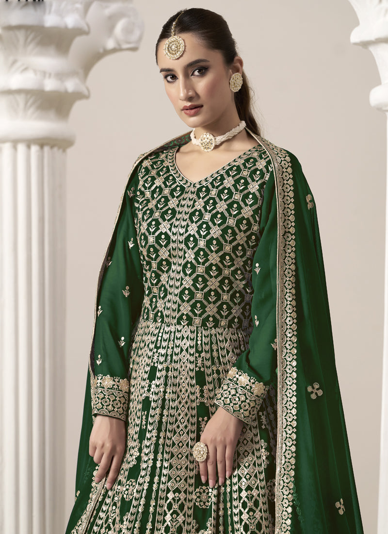 Vegaa Fashion Green Faux Georgette Embroidered Anarkali Suit | Grocsy