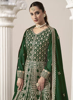 Vegaa Fashion Green Faux Georgette Embroidered Anarkali Suit | Grocsy