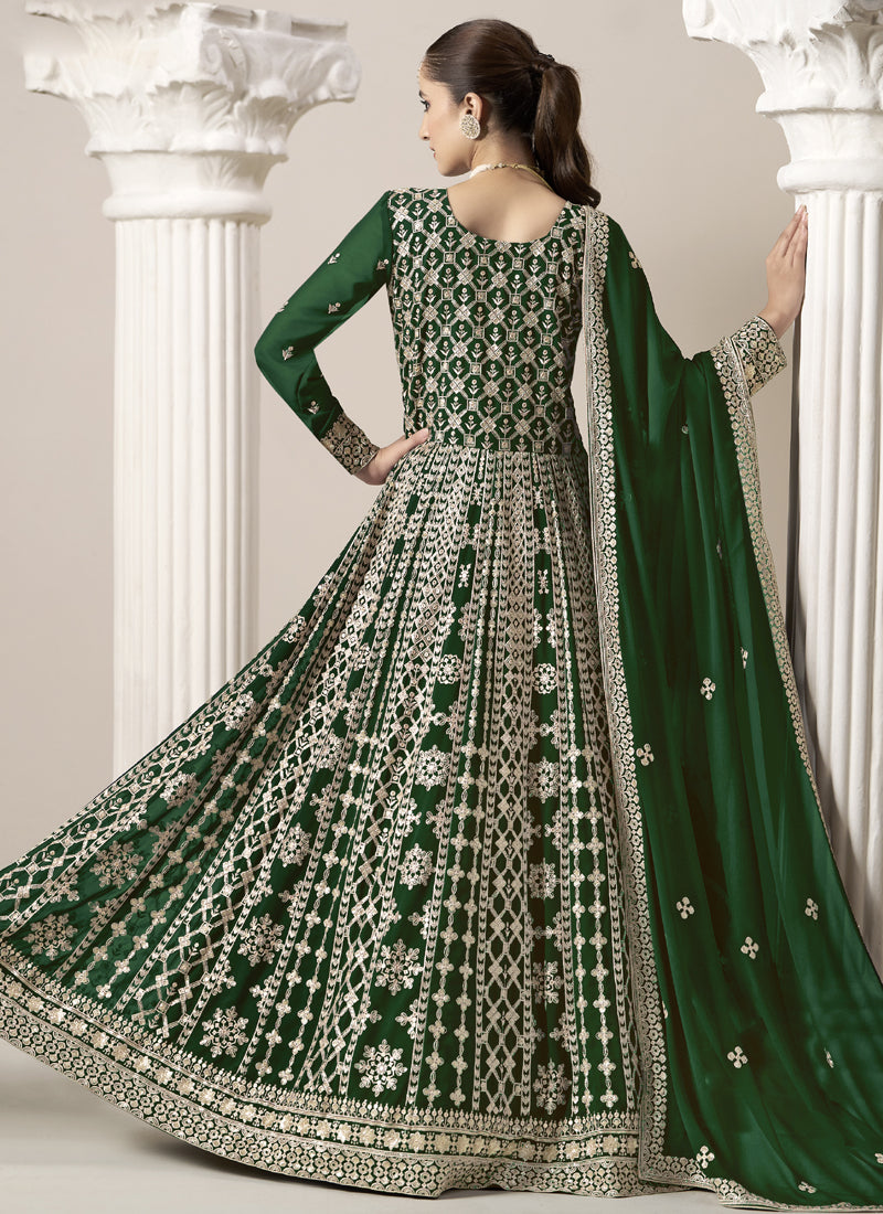 Vegaa Fashion Green Faux Georgette Embroidered Anarkali Suit | Grocsy