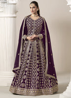 Vegaa Fashion Wine Faux Georgette Embroidered Anarkali Suit | Grocsy