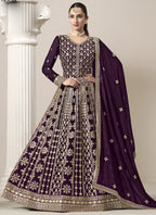 Vegaa Fashion Wine Faux Georgette Embroidered Anarkali Suit | Grocsy