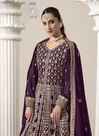 Vegaa Fashion Wine Faux Georgette Embroidered Anarkali Suit | Grocsy