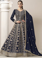 Vegaa Fashion Navy Blue Faux Georgette Embroidered Anarkali Suit | Grocsy