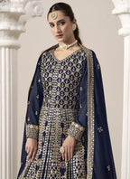 Vegaa Fashion Navy Blue Faux Georgette Embroidered Anarkali Suit | Grocsy