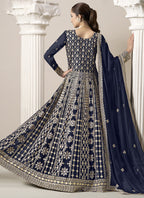 Vegaa Fashion Navy Blue Faux Georgette Embroidered Anarkali Suit | Grocsy