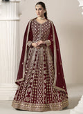 Vegaa Fashion Maroon Faux Georgette Embroidered Anarkali Suit | Grocsy