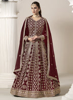 Vegaa Fashion Maroon Faux Georgette Embroidered Anarkali Suit | Grocsy