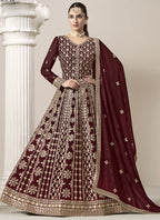 Vegaa Fashion Maroon Faux Georgette Embroidered Anarkali Suit | Grocsy