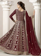 Vegaa Fashion Maroon Faux Georgette Embroidered Anarkali Suit | Grocsy