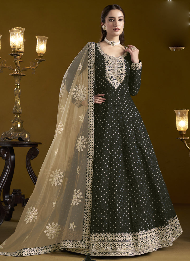 Vegaa Fashion Black Chanderi Butti Embroidered Anarkali Suit | Grocsy