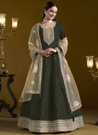 Vegaa Fashion Black Chanderi Butti Embroidered Anarkali Suit | Grocsy