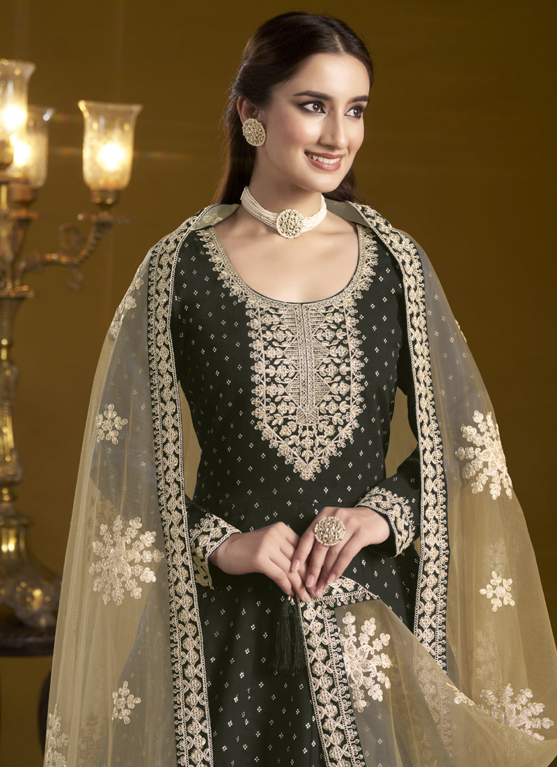 Vegaa Fashion Black Chanderi Butti Embroidered Anarkali Suit | Grocsy
