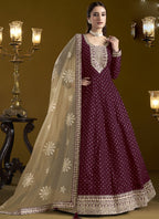 Vegaa Fashion Wine Chanderi Butti Embroidered Anarkali Suit | Grocsy