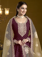 Vegaa Fashion Wine Chanderi Butti Embroidered Anarkali Suit | Grocsy
