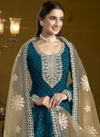 Vegaa Fashion Royal Blue Chanderi Butti Embroidered Anarkali Suit | Grocsy