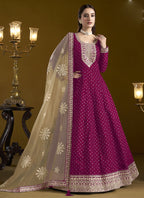 Vegaa Fashion Rani Pink Chanderi Butti Embroidered Anarkali Suit | Grocsy