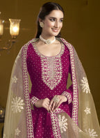 Vegaa Fashion Rani Pink Chanderi Butti Embroidered Anarkali Suit | Grocsy
