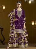 Vegaa Fashion Wine Chinon Silk Embroidered Palazzo Suit | Grocsy
