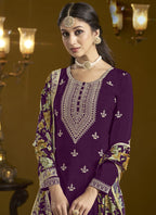 Vegaa Fashion Wine Chinon Silk Embroidered Palazzo Suit | Grocsy