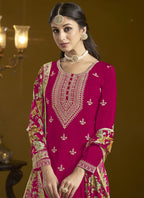 Vegaa Fashion Rani Pink Chinon Silk Embroidered Palazzo Suit | Grocsy