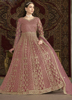 Vegaa Fashion Light Pink Net Embroidered Anarkali Suit | Grocsy