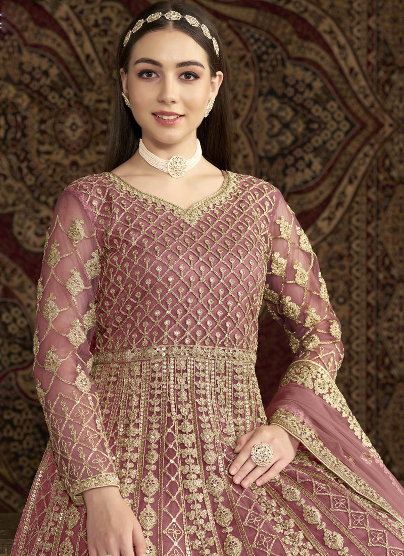 Vegaa Fashion Light Pink Net Embroidered Anarkali Suit | Grocsy
