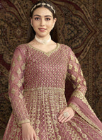Vegaa Fashion Light Pink Net Embroidered Anarkali Suit | Grocsy