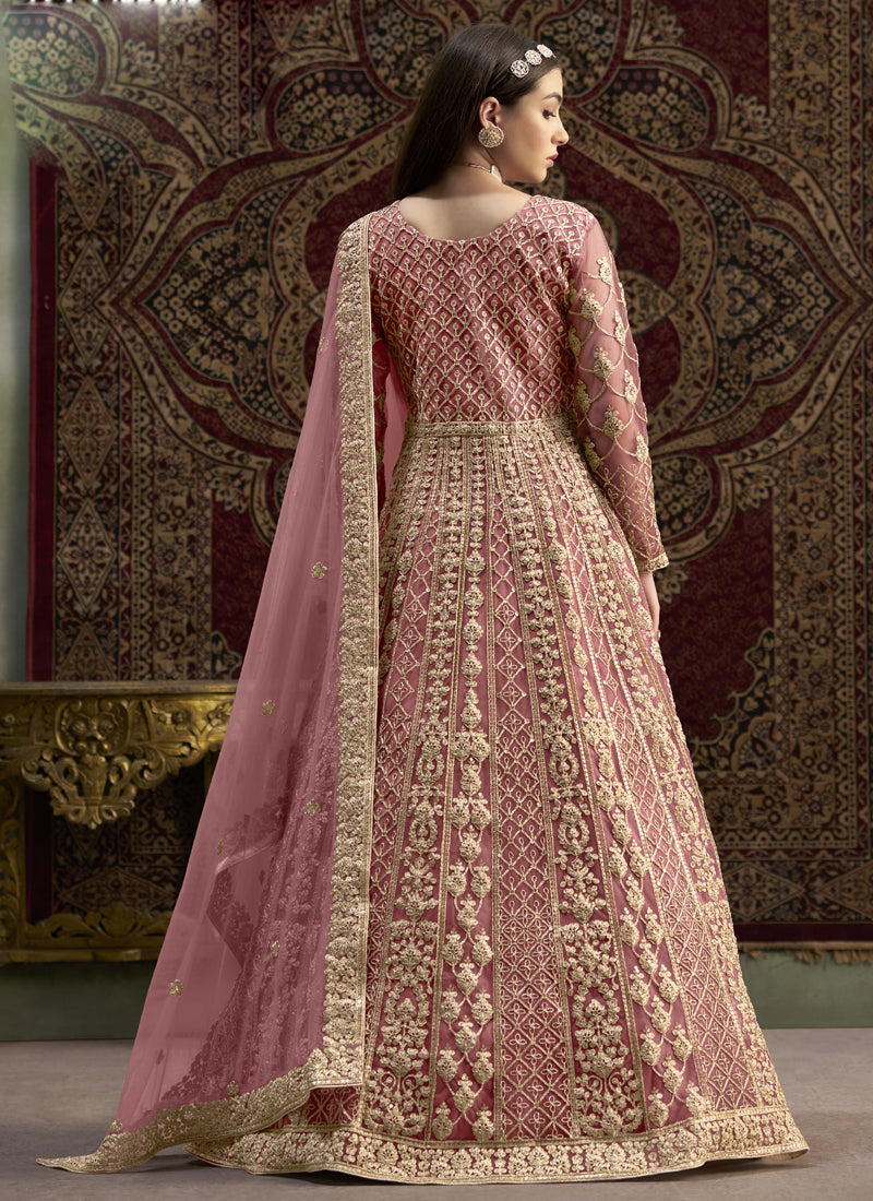 Vegaa Fashion Light Pink Net Embroidered Anarkali Suit | Grocsy