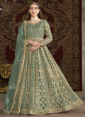 Vegaa Fashion Sea Green Net Embroidered Anarkali Suit | Grocsy