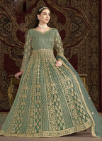 Vegaa Fashion Sea Green Net Embroidered Anarkali Suit | Grocsy