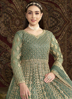 Vegaa Fashion Sea Green Net Embroidered Anarkali Suit | Grocsy