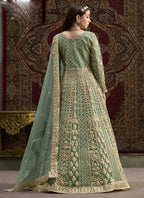 Vegaa Fashion Sea Green Net Embroidered Anarkali Suit | Grocsy