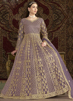 Vegaa Fashion Lavender Net Embroidered Anarkali Suit | Grocsy