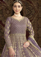 Vegaa Fashion Lavender Net Embroidered Anarkali Suit | Grocsy
