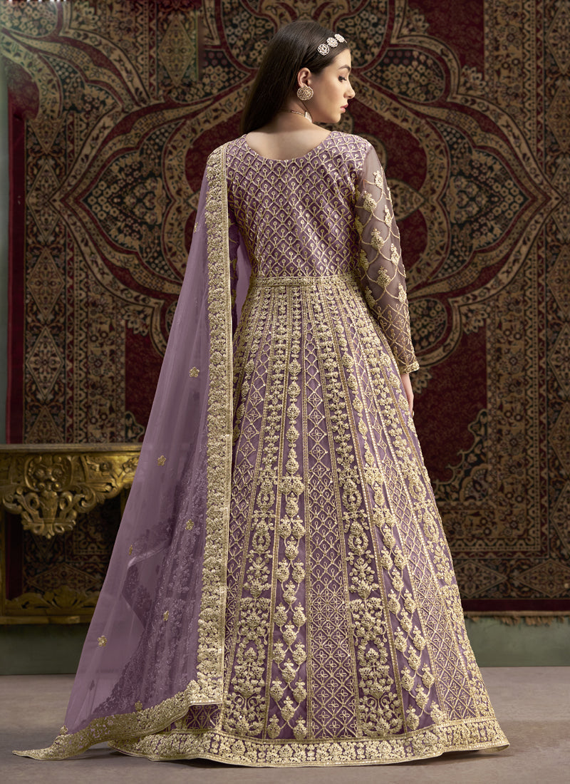 Vegaa Fashion Lavender Net Embroidered Anarkali Suit | Grocsy