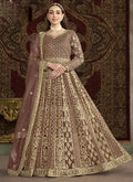 Vegaa Fashion Light Brown Net Embroidered Anarkali Suit | Grocsy