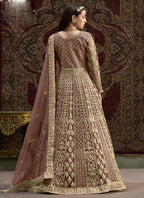 Vegaa Fashion Light Brown Net Embroidered Anarkali Suit | Grocsy