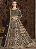 Vegaa Fashion Dark Brown Net Embroidered Anarkali Suit | Grocsy