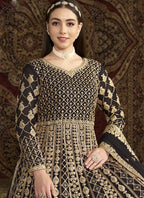 Vegaa Fashion Dark Brown Net Embroidered Anarkali Suit | Grocsy