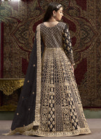 Vegaa Fashion Dark Brown Net Embroidered Anarkali Suit | Grocsy