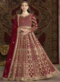 Vegaa Fashion Maroon Net Embroidered Anarkali Suit | Grocsy