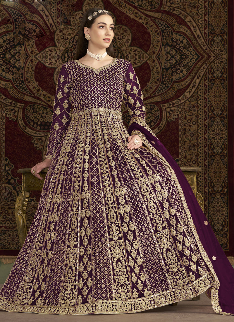 Vegaa Fashion Violet Net Embroidered Anarkali Suit | Grocsy
