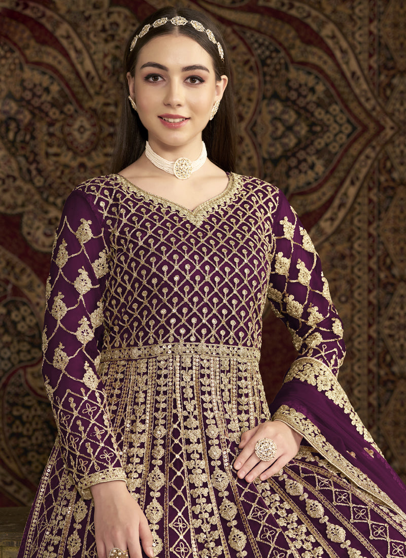 Vegaa Fashion Violet Net Embroidered Anarkali Suit | Grocsy